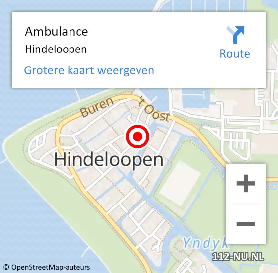 Locatie op kaart van de 112 melding: Ambulance Hindeloopen op 13 mei 2023 22:35