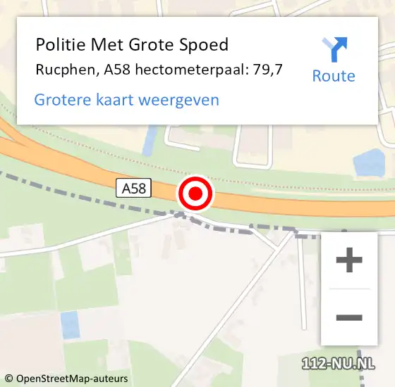 Locatie op kaart van de 112 melding: Politie Met Grote Spoed Naar Rucphen, A58 hectometerpaal: 79,7 op 13 mei 2023 22:49