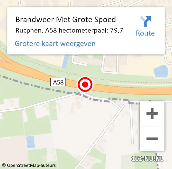 Locatie op kaart van de 112 melding: Brandweer Met Grote Spoed Naar Rucphen, A58 hectometerpaal: 79,7 op 13 mei 2023 22:50