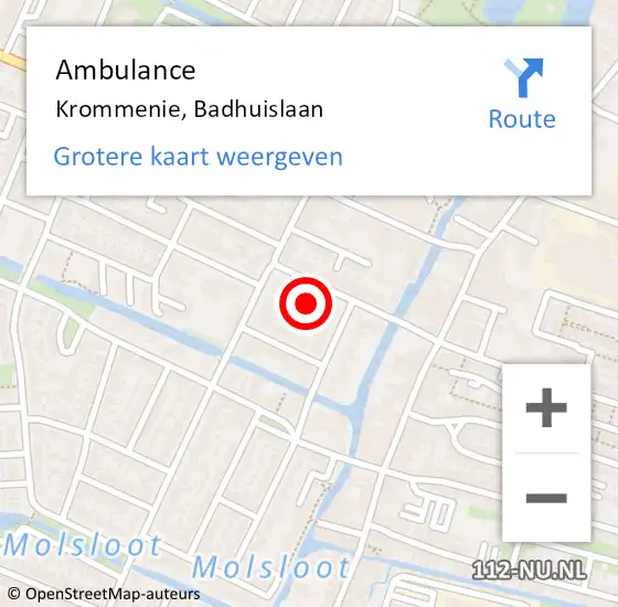 Locatie op kaart van de 112 melding: Ambulance Krommenie, Badhuislaan op 13 mei 2023 23:14