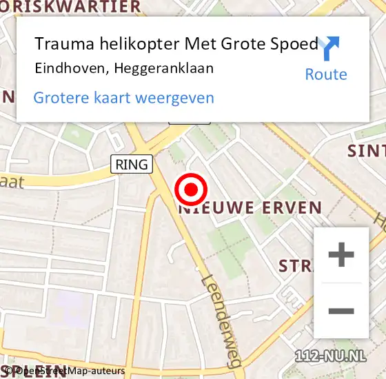 Locatie op kaart van de 112 melding: Trauma helikopter Met Grote Spoed Naar Eindhoven, Heggeranklaan op 14 mei 2023 00:03