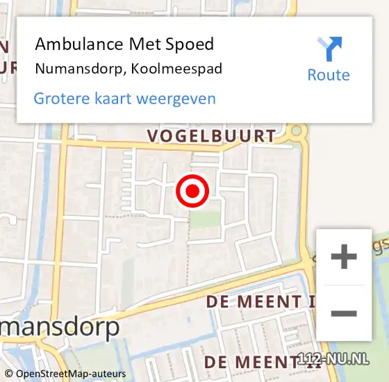 Locatie op kaart van de 112 melding: Ambulance Met Spoed Naar Numansdorp, Koolmeespad op 14 mei 2023 00:19