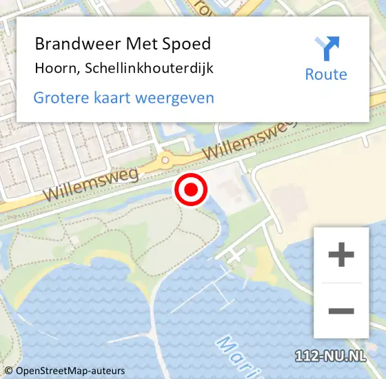 Locatie op kaart van de 112 melding: Brandweer Met Spoed Naar Hoorn, Schellinkhouterdijk op 14 mei 2023 00:34