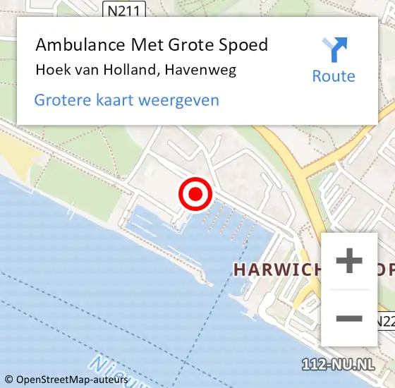 Locatie op kaart van de 112 melding: Ambulance Met Grote Spoed Naar Hoek van Holland, Havenweg op 14 mei 2023 00:38