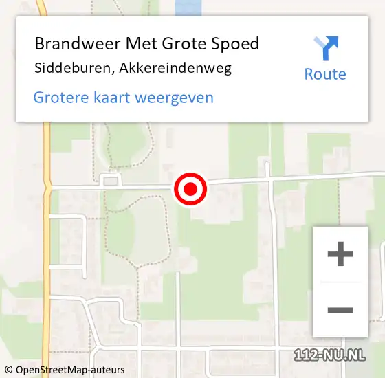 Locatie op kaart van de 112 melding: Brandweer Met Grote Spoed Naar Siddeburen, Akkereindenweg op 14 mei 2023 01:45