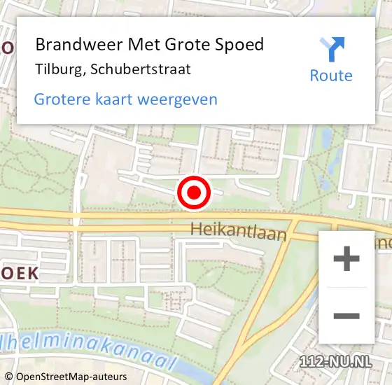 Locatie op kaart van de 112 melding: Brandweer Met Grote Spoed Naar Tilburg, Schubertstraat op 14 mei 2023 02:00