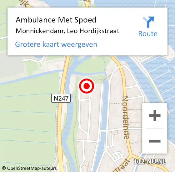 Locatie op kaart van de 112 melding: Ambulance Met Spoed Naar Monnickendam, Leo Hordijkstraat op 14 mei 2023 02:28