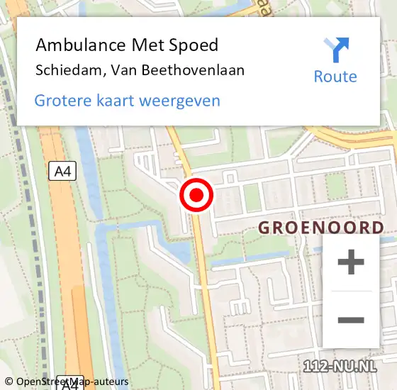 Locatie op kaart van de 112 melding: Ambulance Met Spoed Naar Schiedam, Van Beethovenlaan op 14 mei 2023 02:33