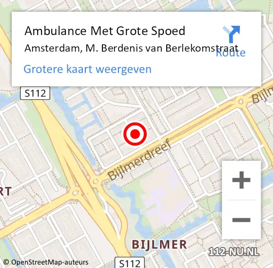 Locatie op kaart van de 112 melding: Ambulance Met Grote Spoed Naar Amsterdam, M. Berdenis van Berlekomstraat op 14 mei 2023 02:51