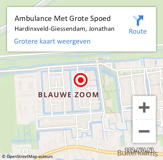 Locatie op kaart van de 112 melding: Ambulance Met Grote Spoed Naar Hardinxveld-Giessendam, Jonathan op 14 mei 2023 03:10