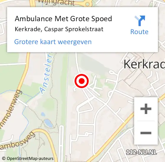 Locatie op kaart van de 112 melding: Ambulance Met Grote Spoed Naar Kerkrade, Caspar Sprokelstraat op 25 augustus 2014 12:52