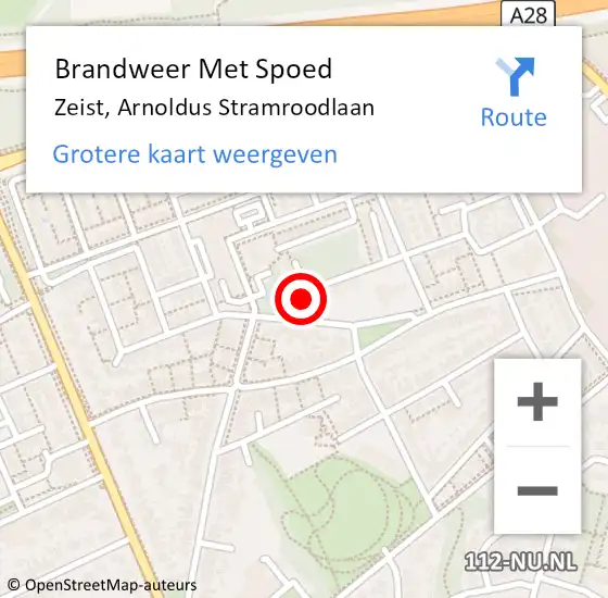 Locatie op kaart van de 112 melding: Brandweer Met Spoed Naar Zeist, Arnoldus Stramroodlaan op 14 mei 2023 03:38