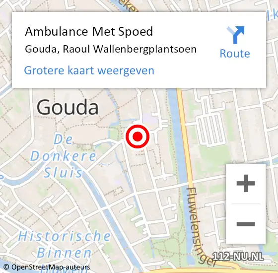 Locatie op kaart van de 112 melding: Ambulance Met Spoed Naar Gouda, Raoul Wallenbergplantsoen op 14 mei 2023 03:53