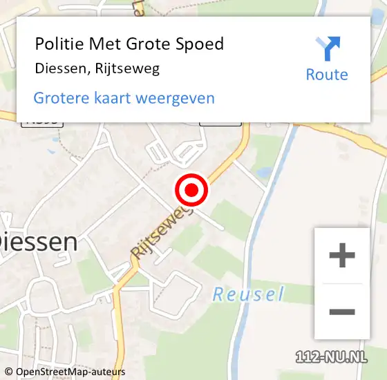 Locatie op kaart van de 112 melding: Politie Met Grote Spoed Naar Diessen, Rijtseweg op 14 mei 2023 03:58