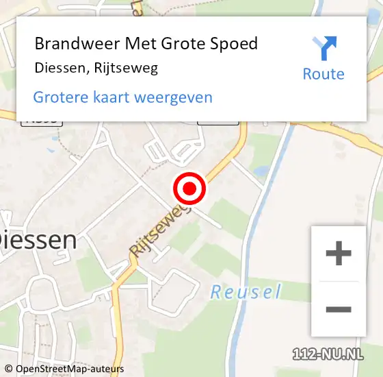 Locatie op kaart van de 112 melding: Brandweer Met Grote Spoed Naar Diessen, Rijtseweg op 14 mei 2023 04:00