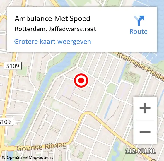 Locatie op kaart van de 112 melding: Ambulance Met Spoed Naar Rotterdam, Jaffadwarsstraat op 14 mei 2023 04:12