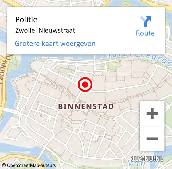 Locatie op kaart van de 112 melding: Politie Zwolle, Nieuwstraat op 14 mei 2023 04:37