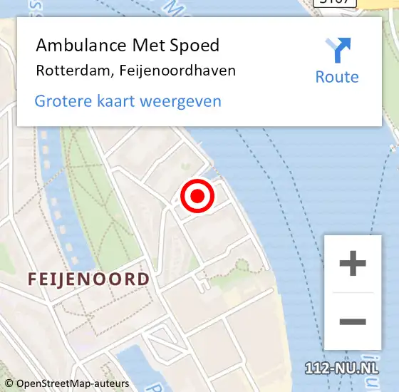 Locatie op kaart van de 112 melding: Ambulance Met Spoed Naar Rotterdam, Feijenoordhaven op 14 mei 2023 04:40