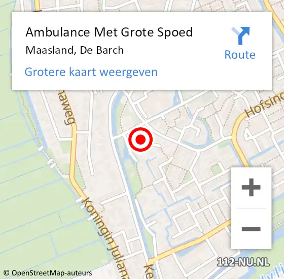 Locatie op kaart van de 112 melding: Ambulance Met Grote Spoed Naar Maasland, De Barch op 14 mei 2023 04:57