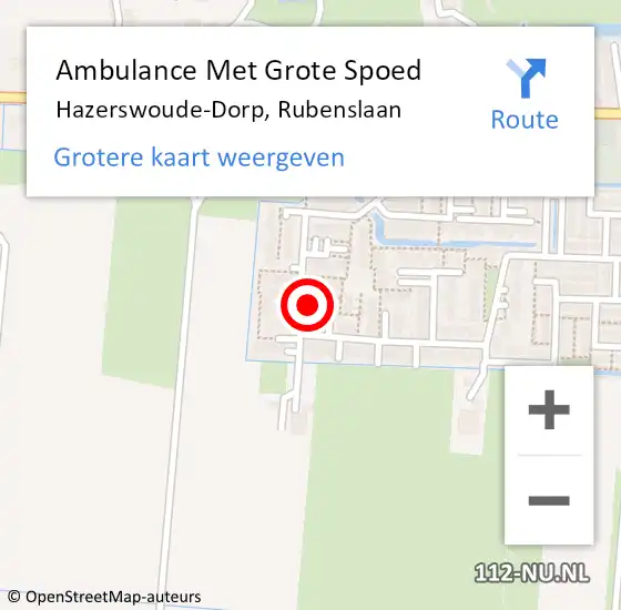 Locatie op kaart van de 112 melding: Ambulance Met Grote Spoed Naar Hazerswoude-Dorp, Rubenslaan op 14 mei 2023 05:14