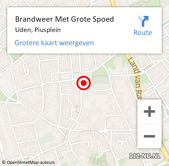 Locatie op kaart van de 112 melding: Brandweer Met Grote Spoed Naar Uden, Piusplein op 14 mei 2023 05:18