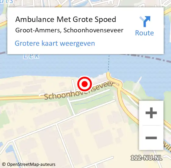 Locatie op kaart van de 112 melding: Ambulance Met Grote Spoed Naar Groot-Ammers, Schoonhovenseveer op 14 mei 2023 05:46