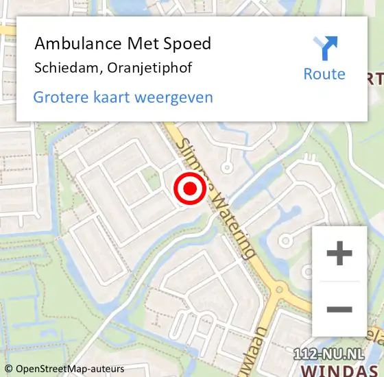 Locatie op kaart van de 112 melding: Ambulance Met Spoed Naar Schiedam, Oranjetiphof op 14 mei 2023 06:11