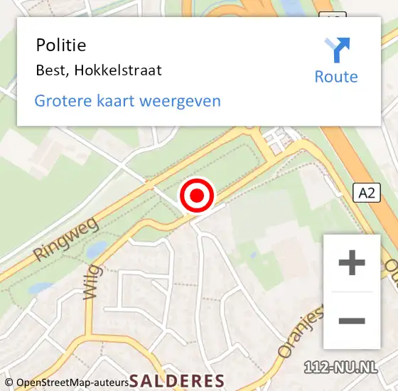 Locatie op kaart van de 112 melding: Politie Best, Hokkelstraat op 14 mei 2023 06:24