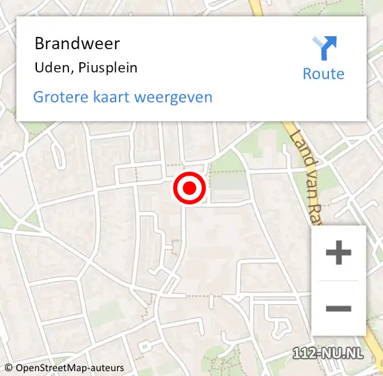 Locatie op kaart van de 112 melding: Brandweer Uden, Piusplein op 14 mei 2023 06:40