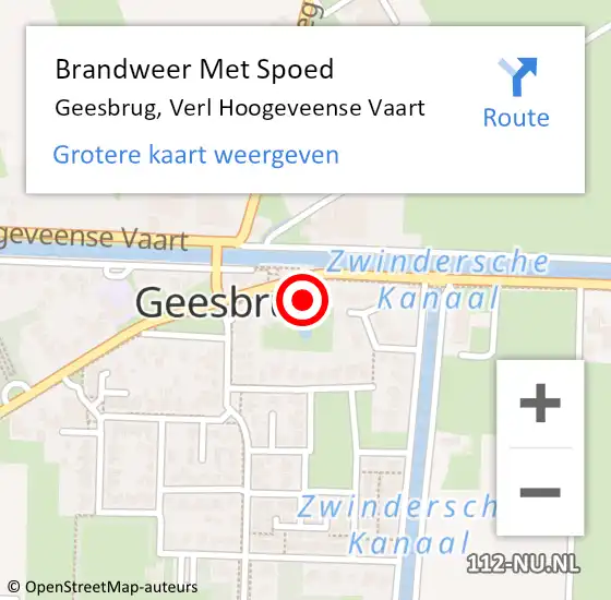 Locatie op kaart van de 112 melding: Brandweer Met Spoed Naar Geesbrug, Verl Hoogeveense Vaart op 14 mei 2023 07:24