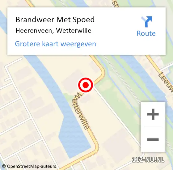 Locatie op kaart van de 112 melding: Brandweer Met Spoed Naar Heerenveen, Wetterwille op 14 mei 2023 07:49