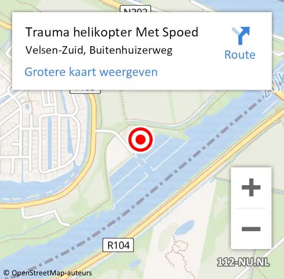 Locatie op kaart van de 112 melding: Trauma helikopter Met Spoed Naar Velsen-Zuid, Buitenhuizerweg op 14 mei 2023 07:57
