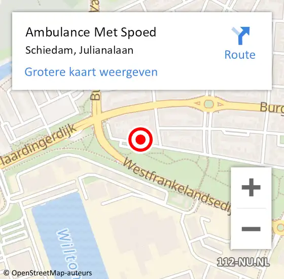 Locatie op kaart van de 112 melding: Ambulance Met Spoed Naar Schiedam, Julianalaan op 14 mei 2023 08:25