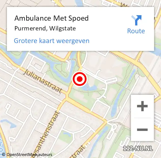 Locatie op kaart van de 112 melding: Ambulance Met Spoed Naar Purmerend, Wilgstate op 14 mei 2023 08:29