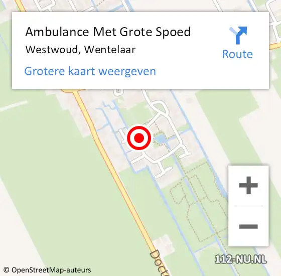 Locatie op kaart van de 112 melding: Ambulance Met Grote Spoed Naar Westwoud, Wentelaar op 25 augustus 2014 13:05