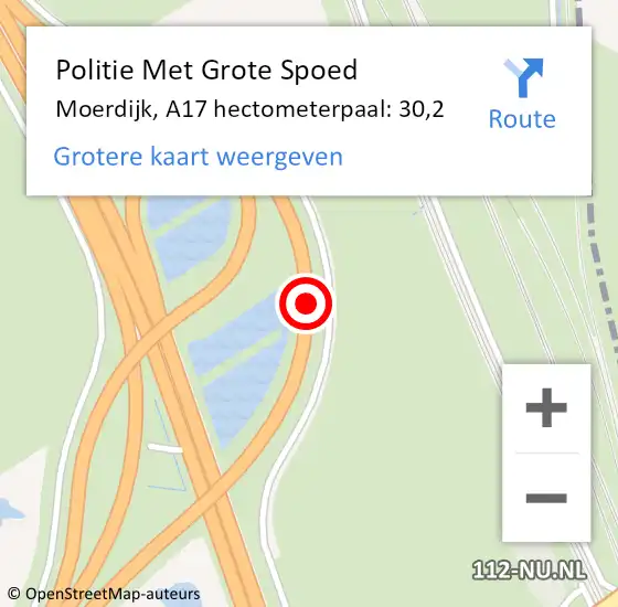 Locatie op kaart van de 112 melding: Politie Met Grote Spoed Naar Moerdijk, A17 hectometerpaal: 30,2 op 14 mei 2023 09:24