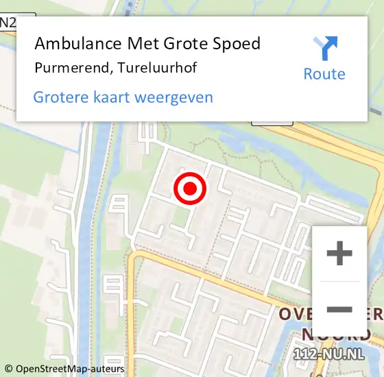Locatie op kaart van de 112 melding: Ambulance Met Grote Spoed Naar Purmerend, Tureluurhof op 14 mei 2023 10:01