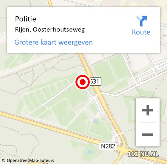 Locatie op kaart van de 112 melding: Politie Rijen, Oosterhoutseweg op 14 mei 2023 10:12