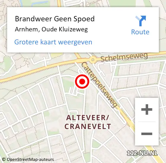 Locatie op kaart van de 112 melding: Brandweer Geen Spoed Naar Arnhem, Oude Kluizeweg op 14 mei 2023 10:22