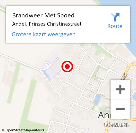 Locatie op kaart van de 112 melding: Brandweer Met Spoed Naar Andel, Prinses Christinastraat op 14 mei 2023 11:00