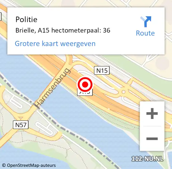 Locatie op kaart van de 112 melding: Politie Brielle, A15 hectometerpaal: 36 op 14 mei 2023 11:26