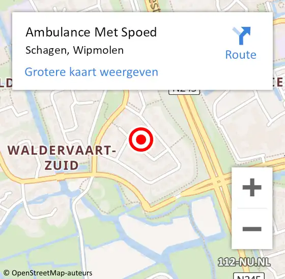 Locatie op kaart van de 112 melding: Ambulance Met Spoed Naar Schagen, Wipmolen op 14 mei 2023 11:39