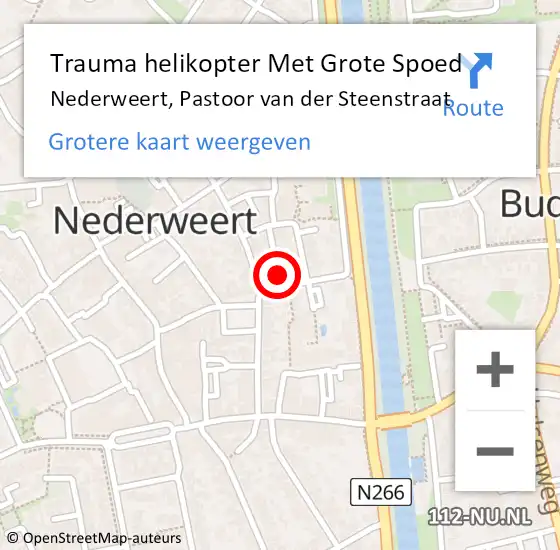 Locatie op kaart van de 112 melding: Trauma helikopter Met Grote Spoed Naar Nederweert, Pastoor van der Steenstraat op 14 mei 2023 11:58