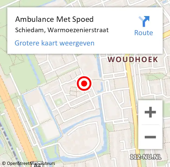 Locatie op kaart van de 112 melding: Ambulance Met Spoed Naar Schiedam, Warmoezenierstraat op 14 mei 2023 12:00