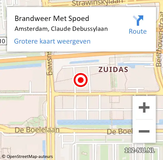 Locatie op kaart van de 112 melding: Brandweer Met Spoed Naar Amsterdam, Claude Debussylaan op 14 mei 2023 12:13