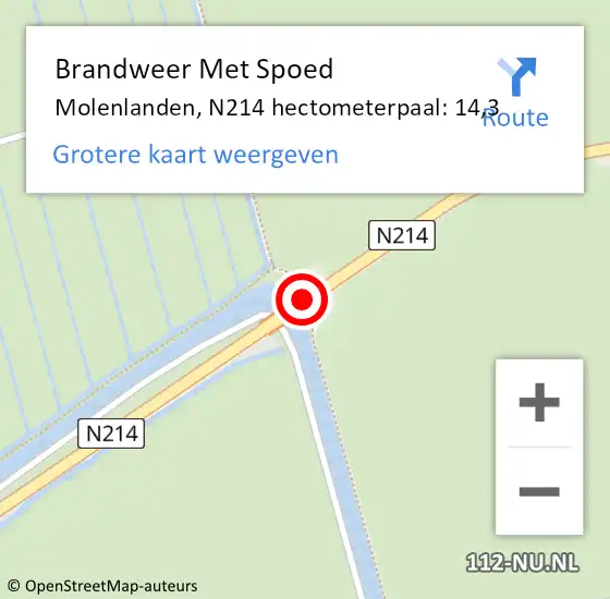 Locatie op kaart van de 112 melding: Brandweer Met Spoed Naar Molenlanden, N214 hectometerpaal: 14,3 op 14 mei 2023 12:35