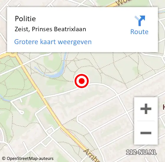 Locatie op kaart van de 112 melding: Politie Zeist, Prinses Beatrixlaan op 14 mei 2023 12:43