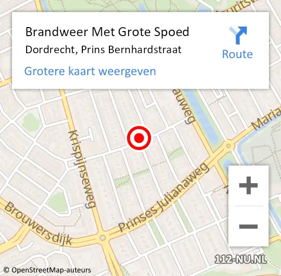 Locatie op kaart van de 112 melding: Brandweer Met Grote Spoed Naar Dordrecht, Prins Bernhardstraat op 14 mei 2023 14:00