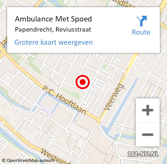 Locatie op kaart van de 112 melding: Ambulance Met Spoed Naar Papendrecht, Reviusstraat op 14 mei 2023 14:23