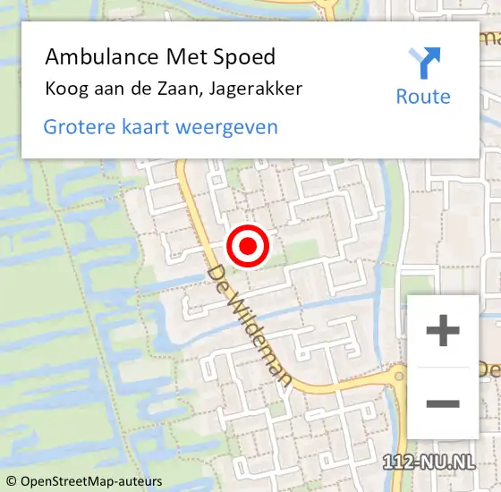 Locatie op kaart van de 112 melding: Ambulance Met Spoed Naar Koog aan de Zaan, Jagerakker op 14 mei 2023 14:28